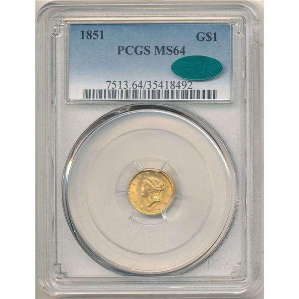 1851 Gold Type 1 Dollar PCGS MS64 CAC
