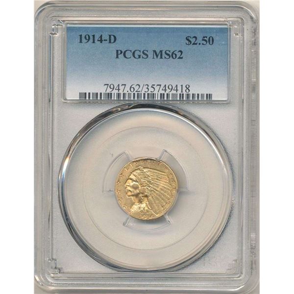 1914-D Gold $2.50 Indian Head PCGS MS62