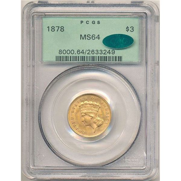 1878 Gold $3 Princess PCGS MS64 CAC