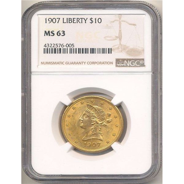 1907 Gold $10 Liberty Head NGC MS63