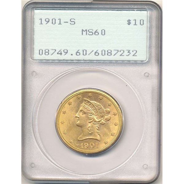 1901-S Gold $10 Liberty Head PCGS MS60 OGH