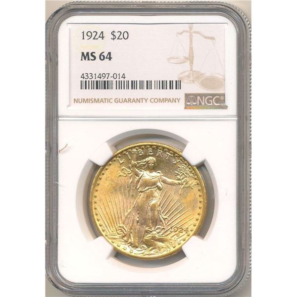 Last Minute! 1924 Gold $20 Saint Gaudens NGC MS64