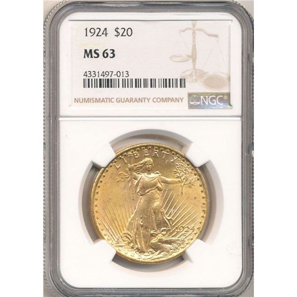 Last Minute! 1924 Gold $20 Saint Gaudens NGC MS63