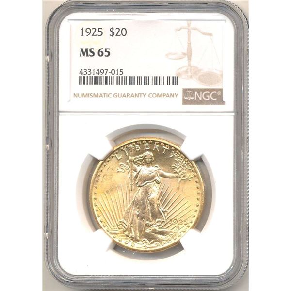 Last Minute! 1925 Gold $20 Saint Gaudens NGC MS65