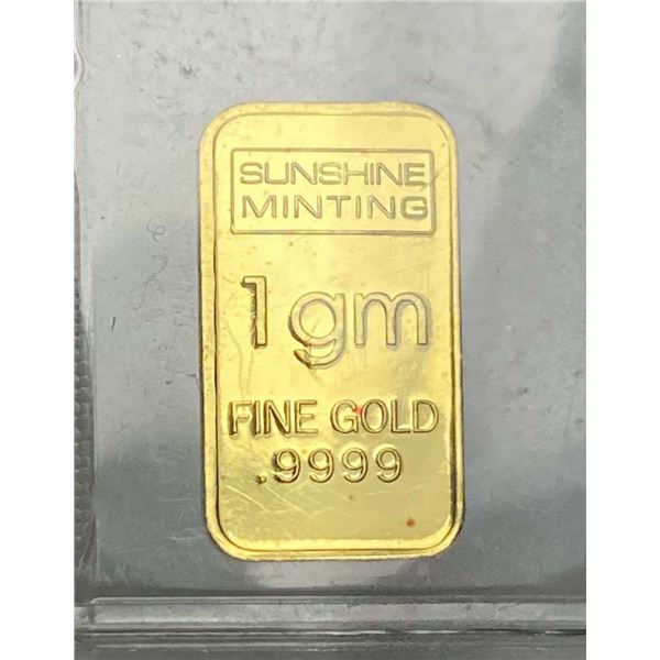 Sunshine Minting 1 Gram .9999 Gold Bar
