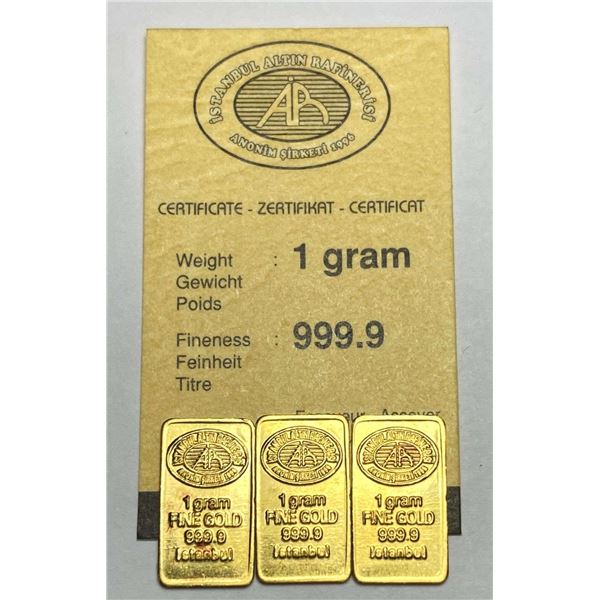 (3) Istanbul Gold Refinery 1 Gram .9999 Gold Bar