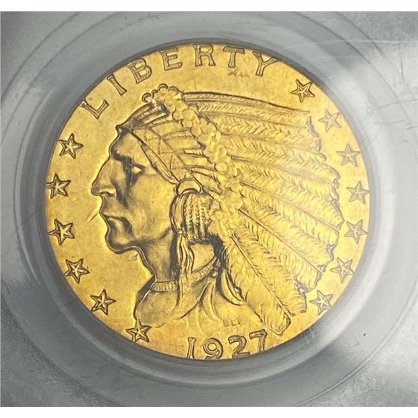 1927 Gold $2.50 Indian Head PCGS MS62