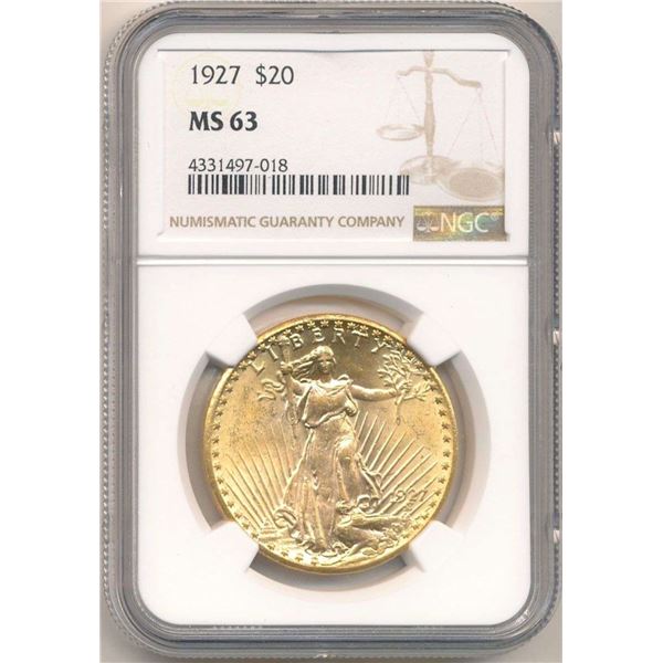 Last Minute! 1927 Gold $20 Saint Gaudens NGC MS63