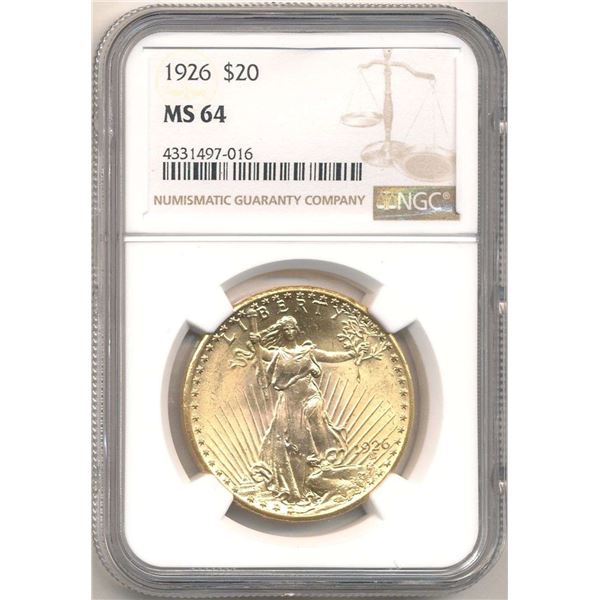 Last Minute! 1926 Gold $20 Saint Gaudens NGC MS64