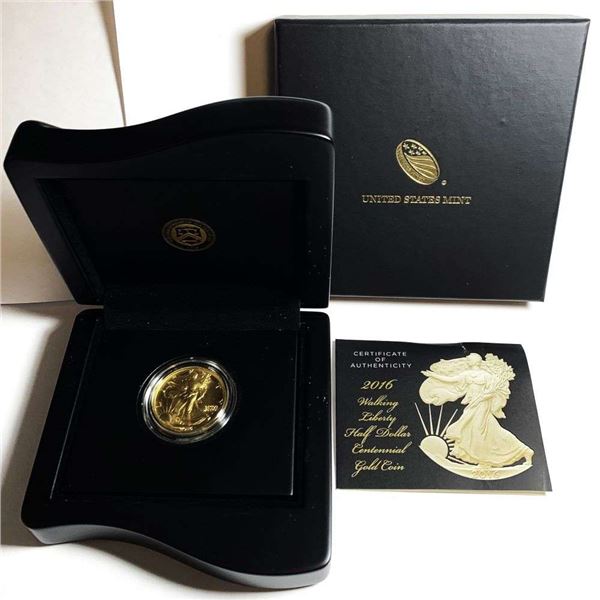 Last Minute! 2016-W Walking Liberty 24k Gold Half Dollar 1/2 ozt Centennial OGP