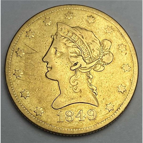 Last Minute! Rare Gold Rush Year 1849 Gold $10 Liberty Head Fine Details