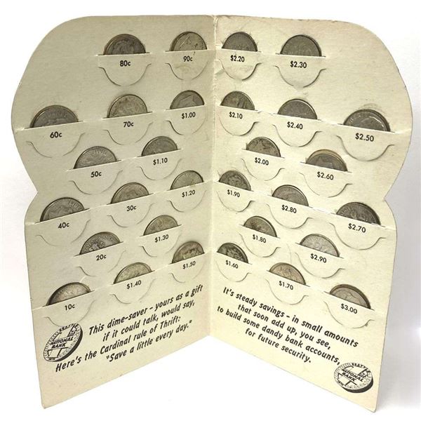 Antique 90% Silver National Bank Dime Saver (30-coins)