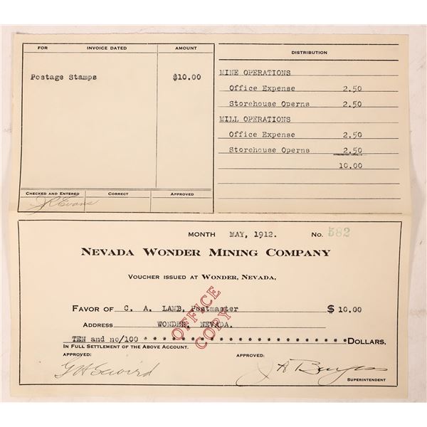 Nevada Wonder Mining Check w/ Burgess Signature [181267]