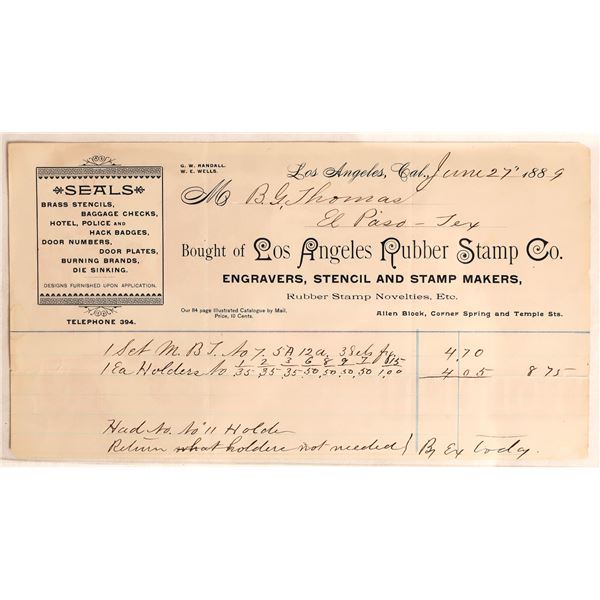 Los Angeles Rubber Stamp Co. Billhead, 1889 [178735]