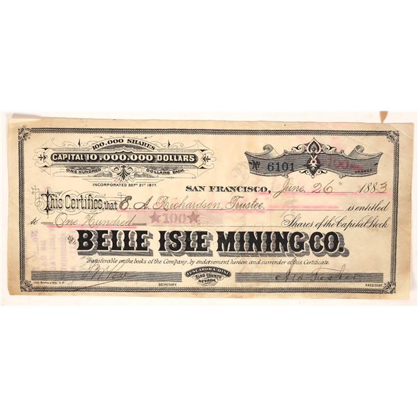 Belle Island Mining Stock, 1883 [179077]