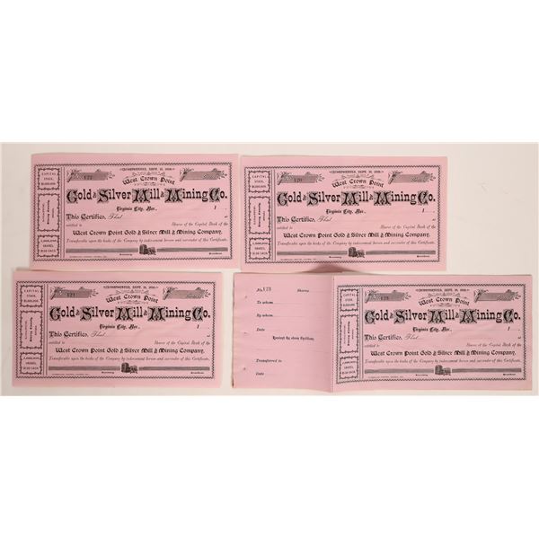 West Crown Point Gold and Silver Mill and Mining Stock Certificates (9). 1899 [178449]