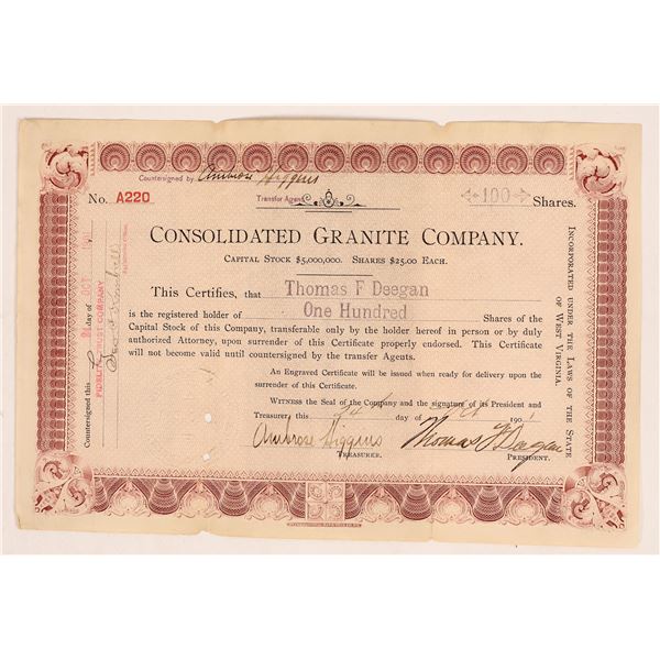 Consolidated Granite Stock, 1901, Rare [180624]