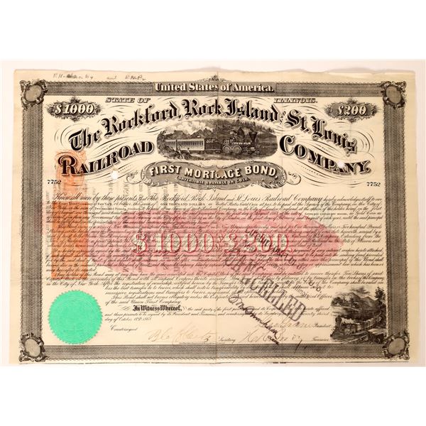 Rockford, Rock Island & St. Louis RR Co. Imprinted Revenue Bond 1860s [178293]