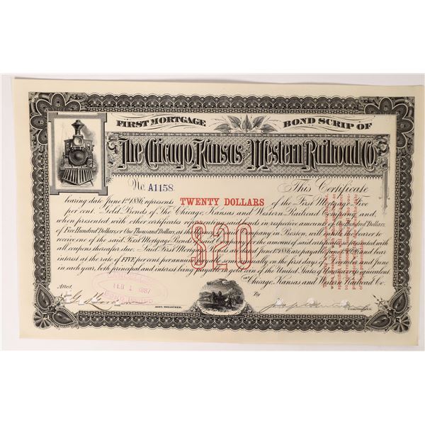 Chicago Kansas and Western Railroad Co Bond 1886 1 cert [174877]