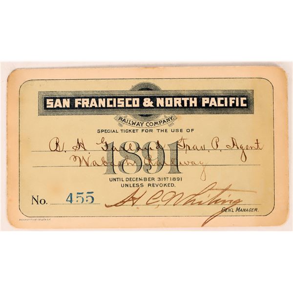 San Franciso & North Pacific RY Co pass. 1891 [179493]