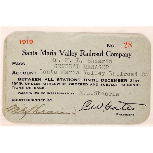 Santa Maria Valley RR Co pass. 1919 [179671]