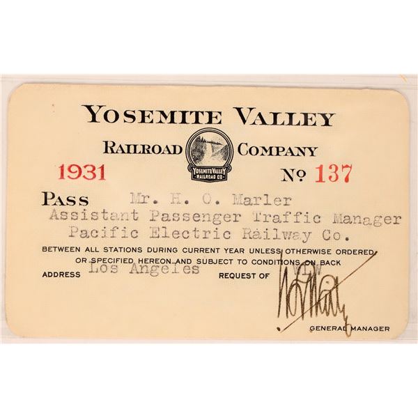 Yosemite Valley RR Co pass 1931 [179631]