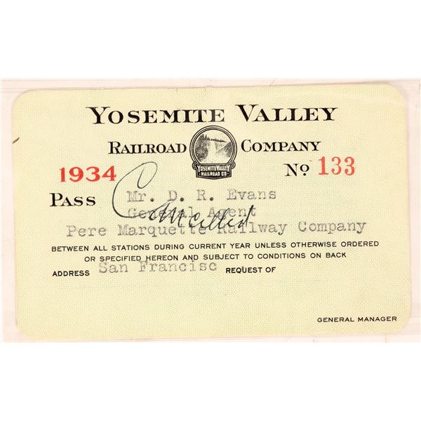 Yosemite Valley RR Co pass 1934 [179630]