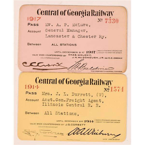 Central of Georgia Railway Passes, 2 Different [179901]