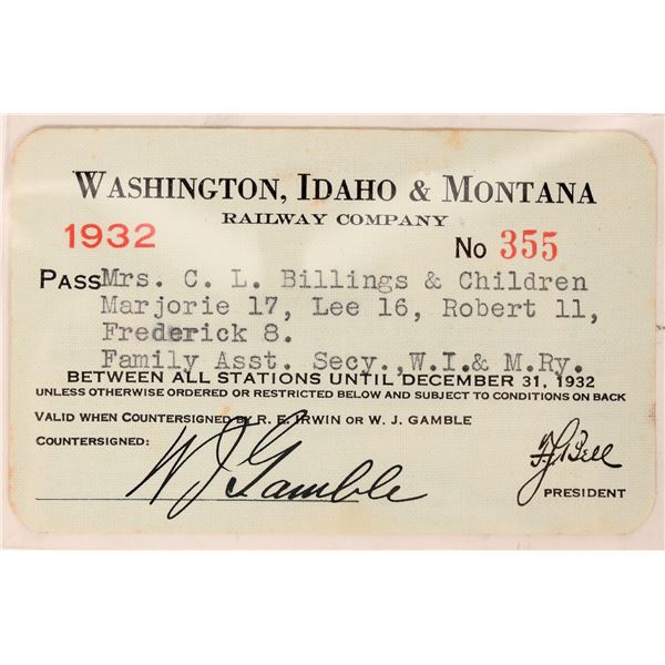 Washington, Idaho & Montana RY Co pass 1932 [179629]