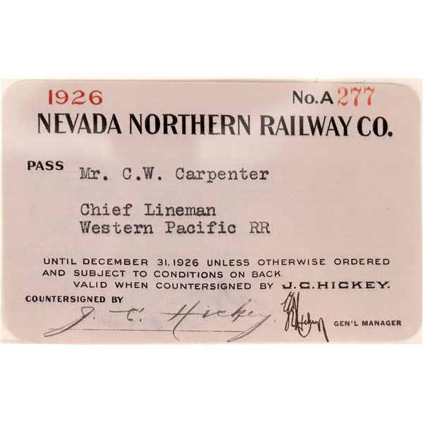 Nevada Northern RY Co pass. 1926 [179486]