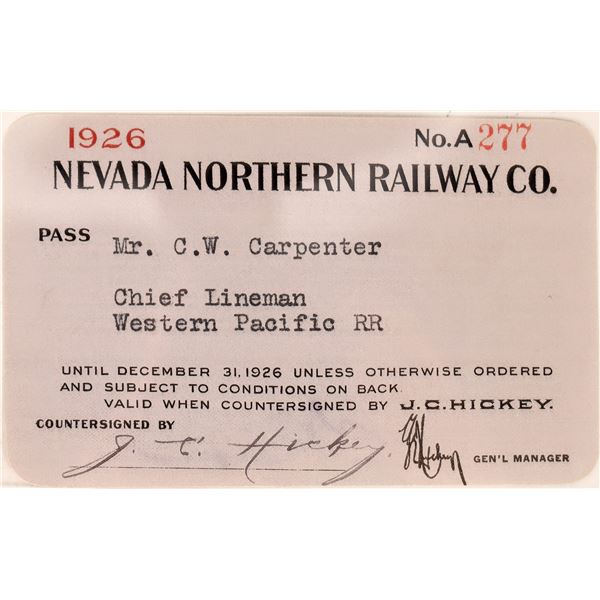 Nevada Northern RY Co pass. 1926 [179486]