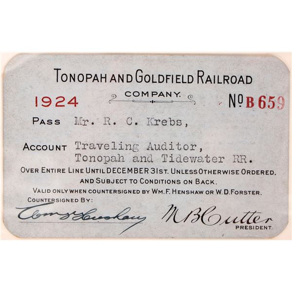 Tonopah and GoldFIeld RR Co pass  1924 [179636]