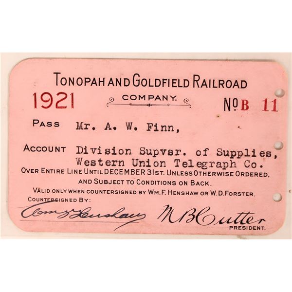 Tonopah and Goldfield RR Co pass. 1921 [179660]