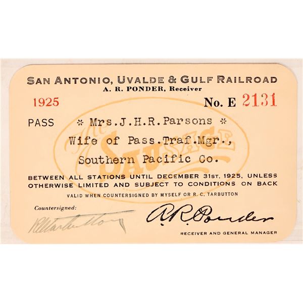 San Antonio, Uvalde & Gulf RR pass  1925 [179675]