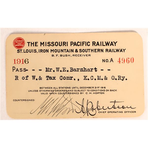 Missouri Pac Rwy, St. Louis, Iron Mtn. & Southern Rwy, Annual Pass, 1916.  [179834]