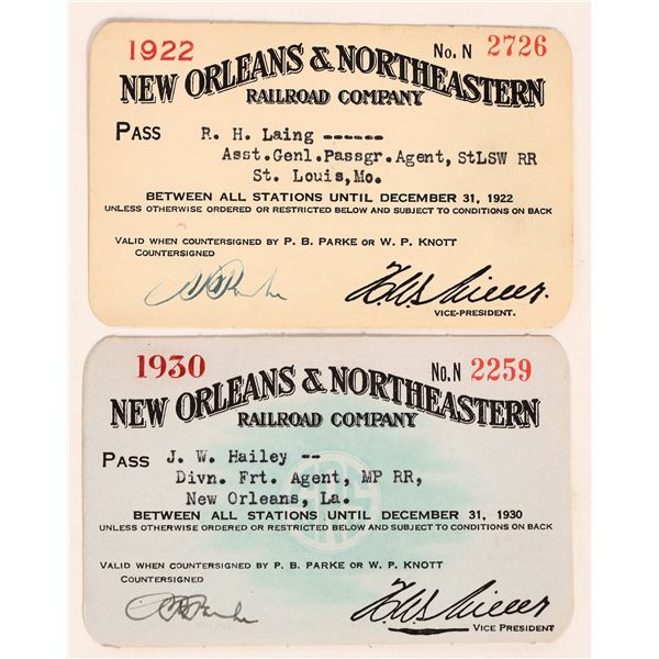 New Orleans & Northeastern RR Co. Annual Pass, 1922, 1930. [179839]