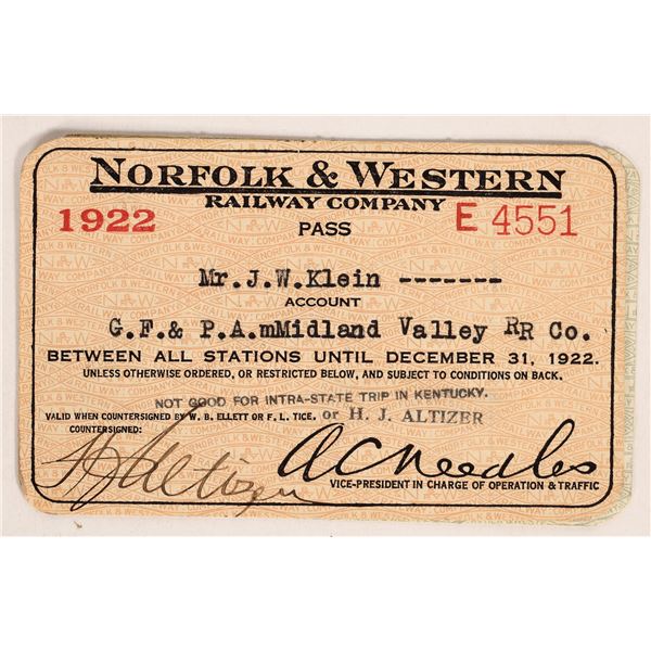 Norfolk & Western Railway Company, Annual Pass, 1922, 1923. [179836]