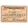 Image 1 : Norfolk & Western Railway Company, Annual Pass, 1922, 1923. [179836]