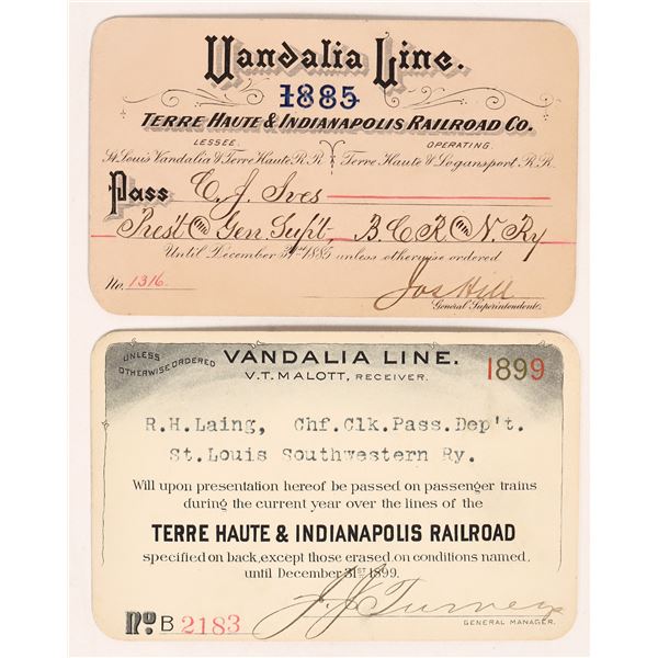 Vandalia Line Railroad Annual Passes, 1885, 1899. [179806]