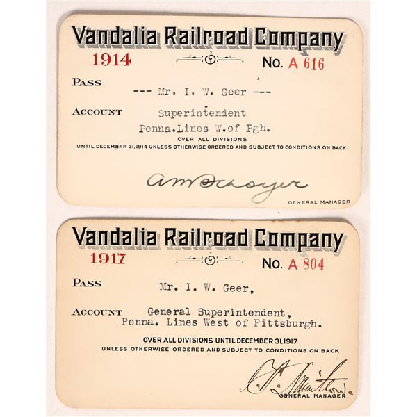 Vandalia Railroad Company, Annual Pass, 1914, 1917.  [179807]