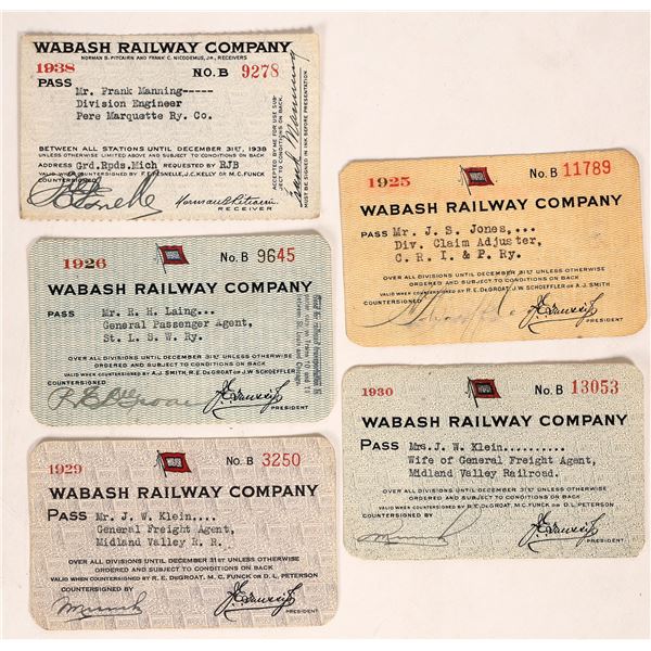 Wabash Railway Company, Annual Pass, 1925, 1926, 1929, 1930, 1938. [179812]