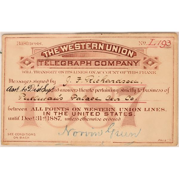 Western Union Telegraph Co Frank pass 1887 [179625]