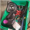 Image 2 : TOTE OF TOOLS, JUMPER CABLES, AXES, ETC