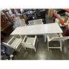 Image 2 : WHITE WOOD PATIO TABLE WITH BENCH, 2 CHAIRS AND 2 FOLDING CHAIRS