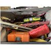 Image 2 : HUSKY TOOL TOTE WITH ASSORTED HAND TOOLS, LEVEL, BIT SETS ETC