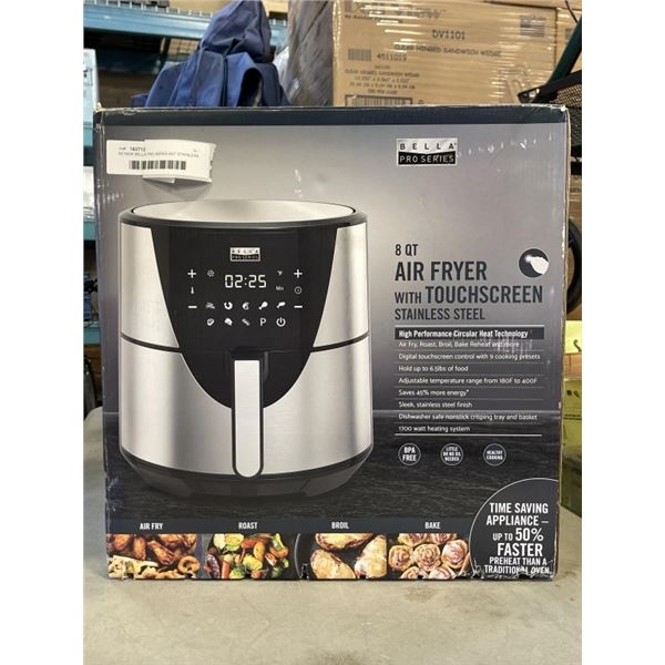 AS NEW BELLA PRO SERIES 8QT STAINLESS AIR FRYER TESTED WORKING