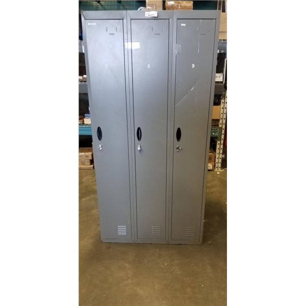 3 DOOR BANK OF LOCKERS, 6FT TALL, 3FT WIDE