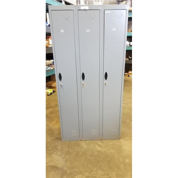 3 DOOR BANK OF LOCKERS, 6FT TALL, 3FT WIDE