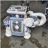 Image 3 : 2 WOODEN GIRAFFE FIGURES, BLUE VASE, AND ELEPHANT PLANT STAND