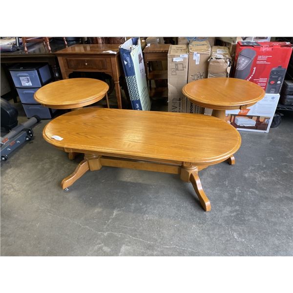 OAK 3 PC COFFEE TABLE SET